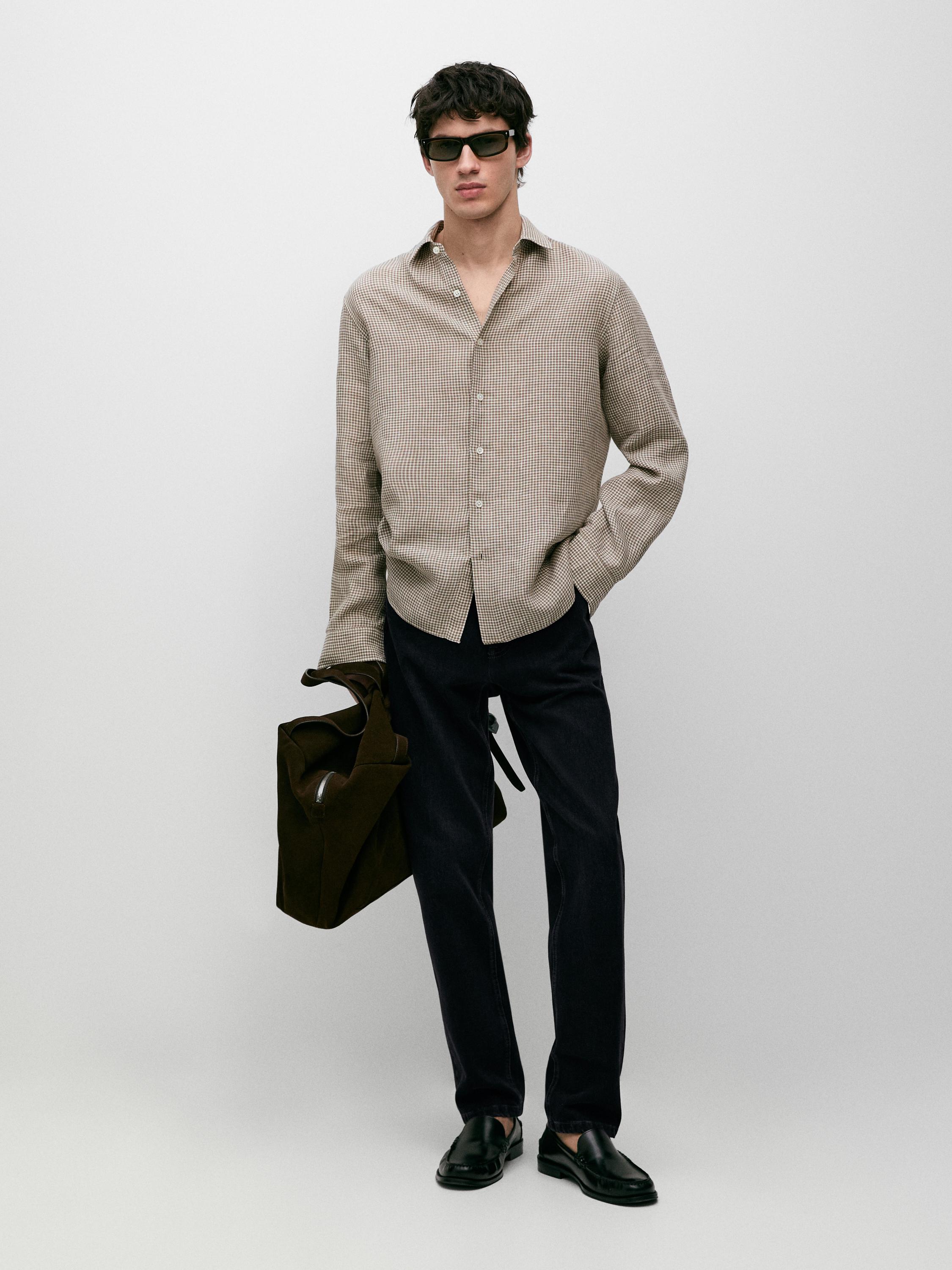 100% linen regular fit check shirt